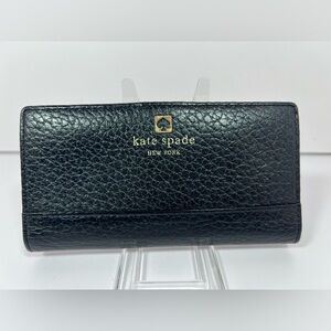 2122: Kate Spade Leather Flap Wallet Black Pebbled Stripe Lining